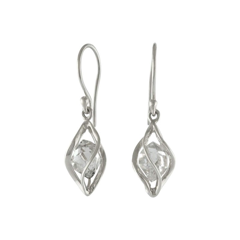 Starborn Sterling Silver cage set natural Herkimer Diamond Quartz Earrings - Image 1